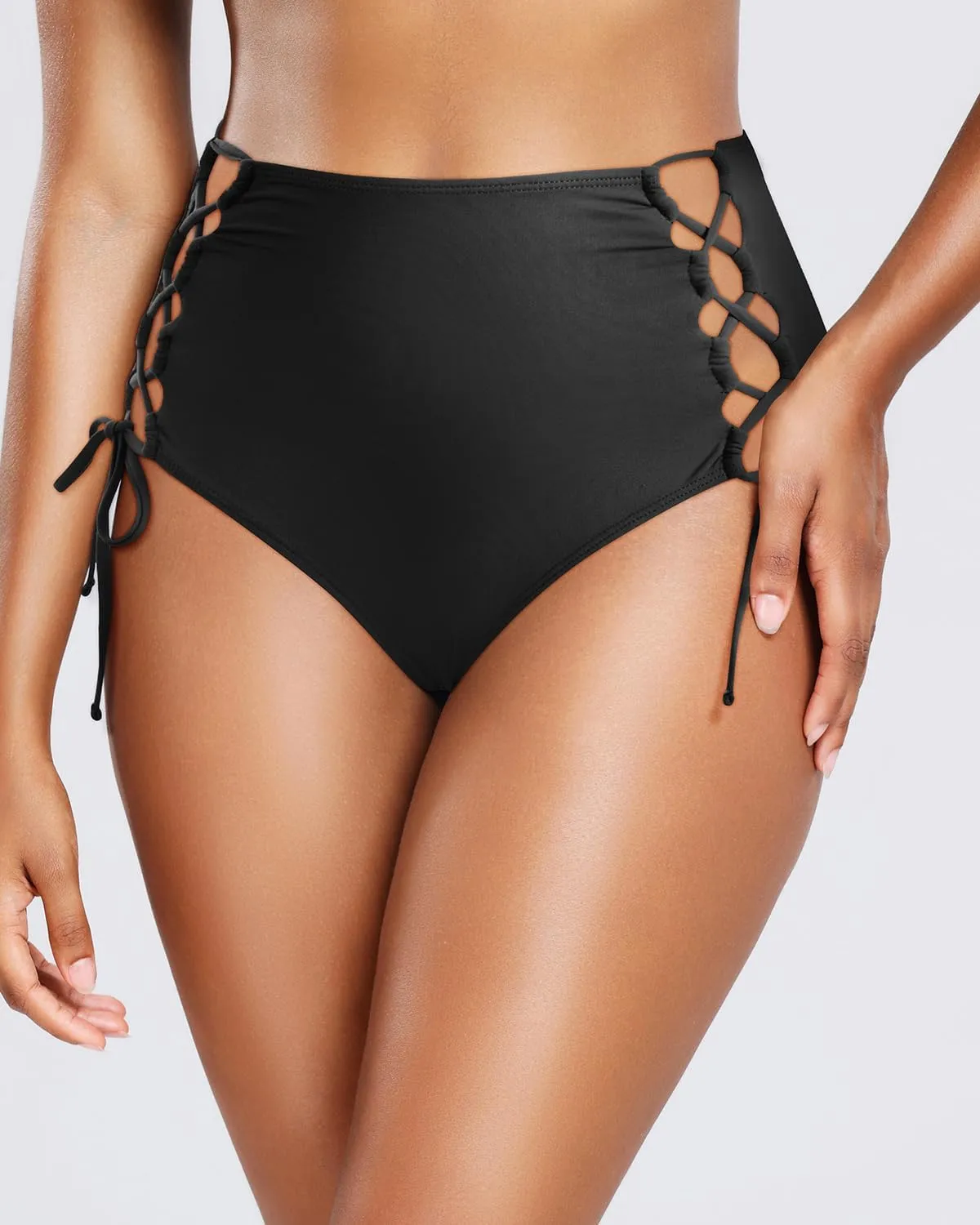 Holipick Women High Waisted Bikini Bottoms Tummy Control Swimsuit Bottoms Strappy Swim Bottom