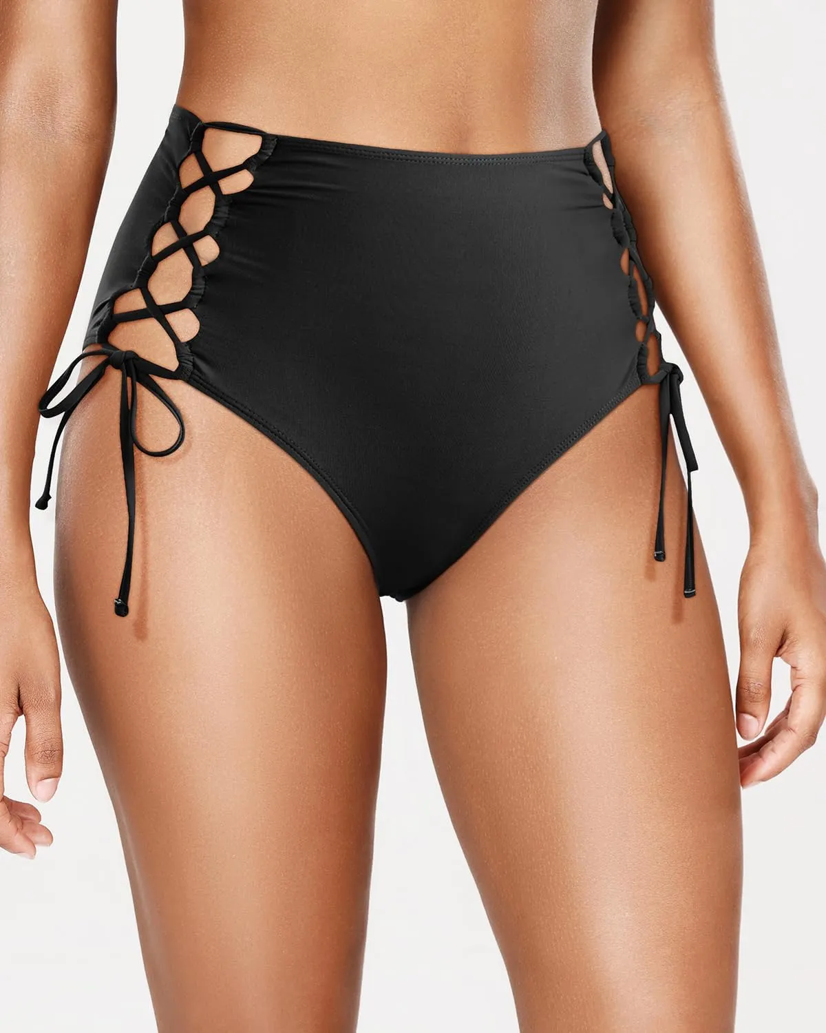 Holipick Women High Waisted Bikini Bottoms Tummy Control Swimsuit Bottoms Strappy Swim Bottom