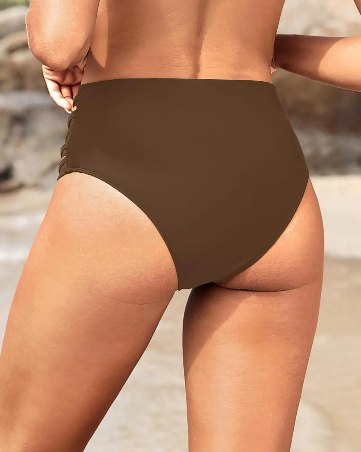 Holipick Women High Waisted Bikini Bottoms Tummy Control Swimsuit Bottoms Strappy Swim Bottom