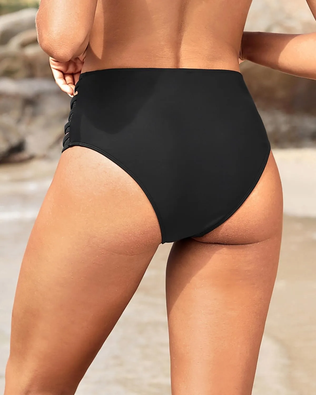 Holipick Women High Waisted Bikini Bottoms Tummy Control Swimsuit Bottoms Strappy Swim Bottom