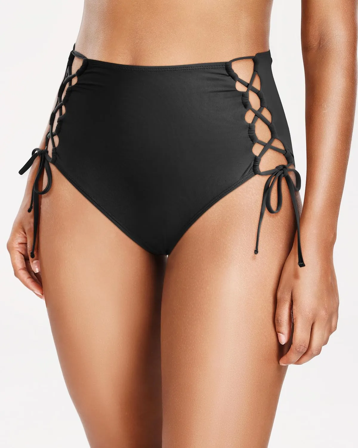 Holipick Women High Waisted Bikini Bottoms Tummy Control Swimsuit Bottoms Strappy Swim Bottom
