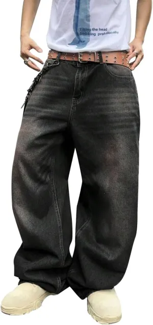 HUNGSON Mens Baggy Jeans for Men Women Y2k Skater Vintage Plain Pants Casual Wide Leg Jeans Loose Fit Denim Jeans