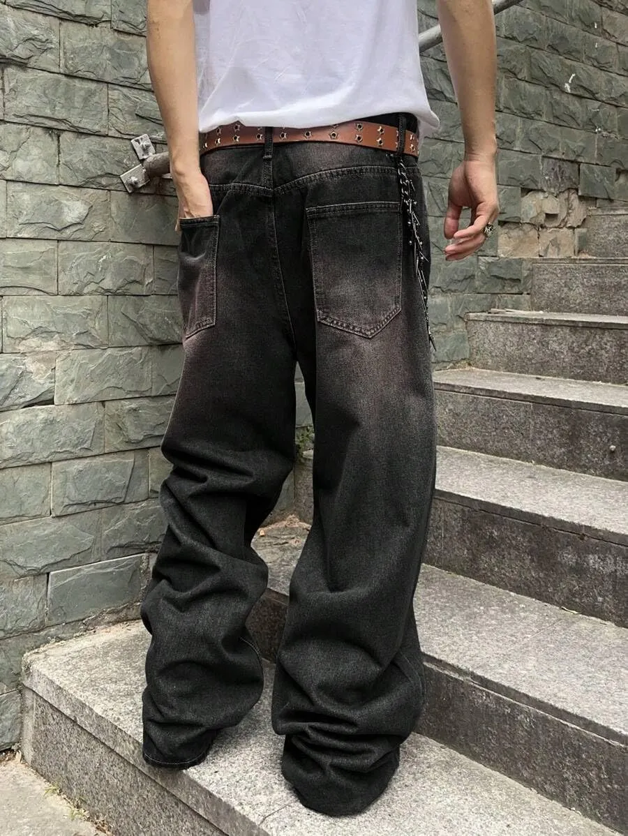 HUNGSON Mens Baggy Jeans for Men Women Y2k Skater Vintage Plain Pants Casual Wide Leg Jeans Loose Fit Denim Jeans