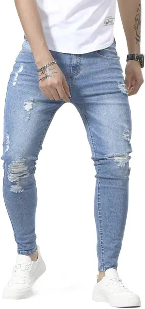 HUNGSON Men's Ripped Skinny Jeans Stretchy Slim Fit Jeans Pants for Men