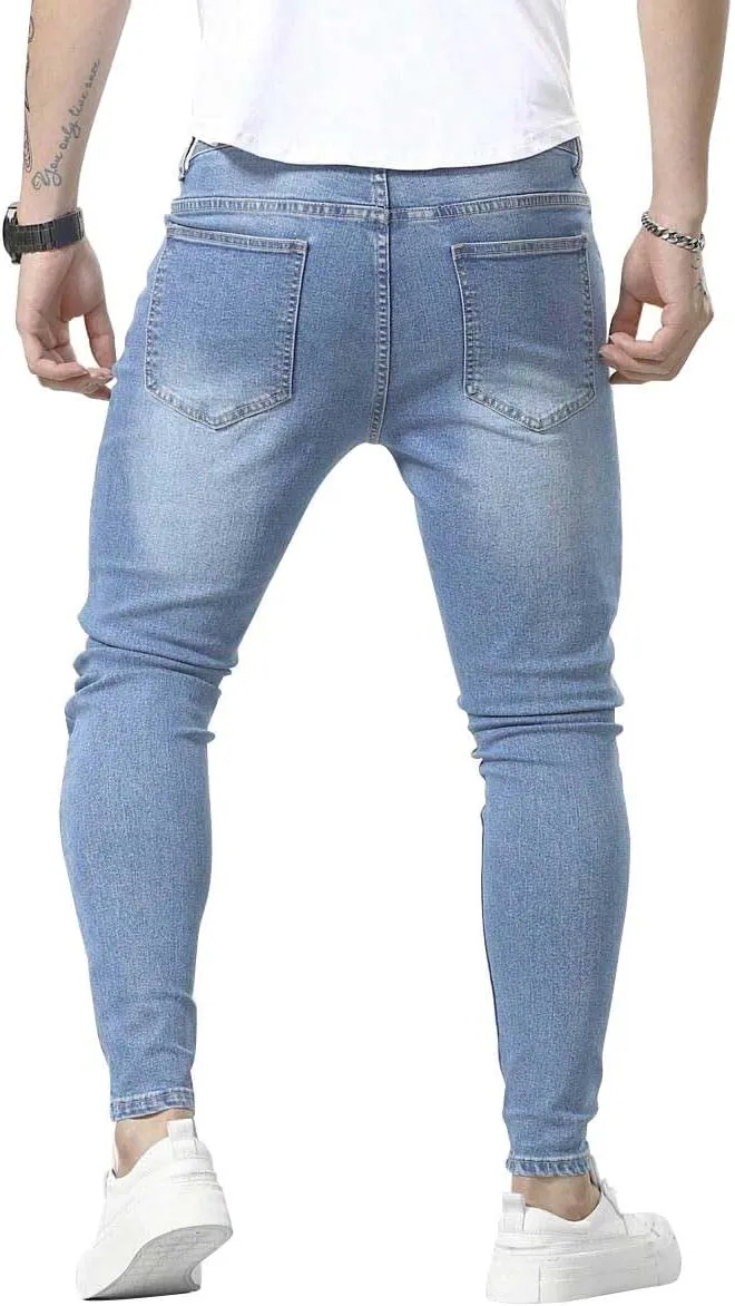 HUNGSON Men's Ripped Skinny Jeans Stretchy Slim Fit Jeans Pants for Men