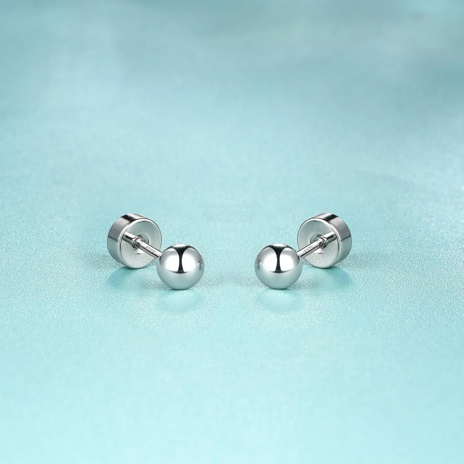 Hypoallergenic Flat Back Earrings for Women - 925 Sterling Silver Earrings for Sensitive Ears - Cartilage Earring Helix Conch Tragus Piercing Flatback Cubic Zirconia Earring Set Studs Men 2/3/4/5mm
