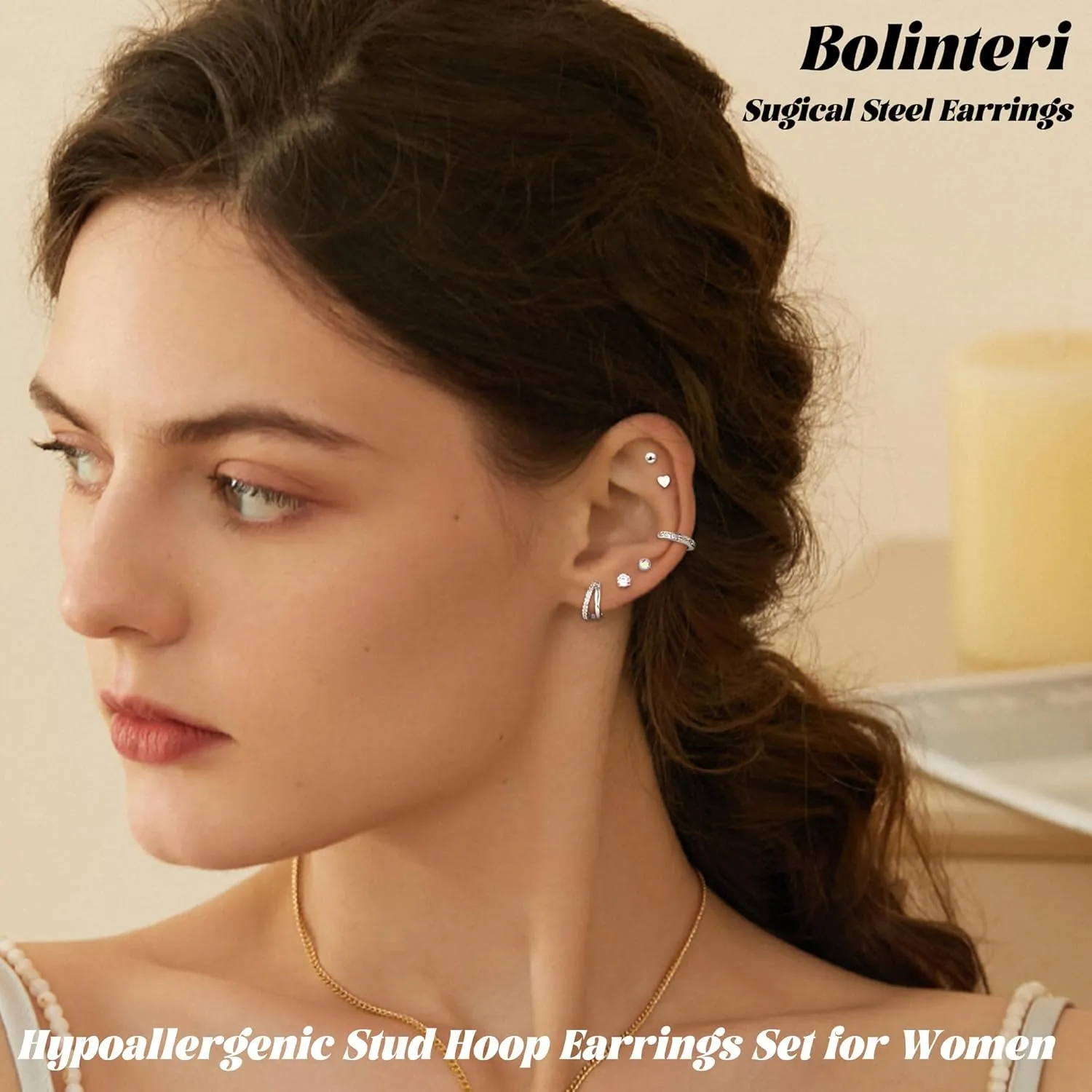 Hypoallergenic Flat Back Earrings for Women Surgical Steel Earrings for Sensitive Ears 20G Stainless Steel Earring Stacks Small Flatback Stud Hoop Cartilage Earring Set for Multiple Piercing Jewelry