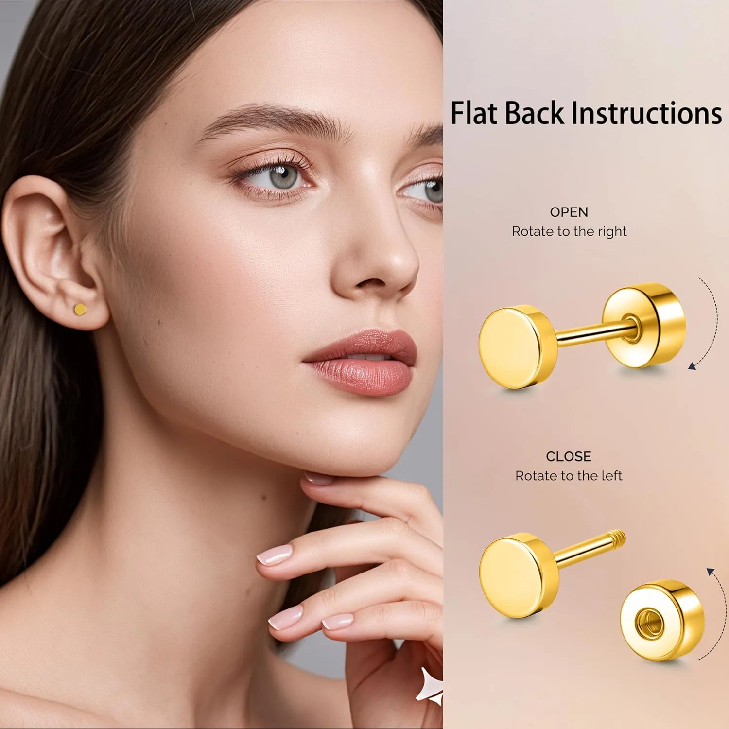 Hypoallergenic Titanium Screw Back Flat Back Dot Stud Earrings 3mm-5mm Simple Classic Helix Tragus Cartilage Earlobe Stud Earrings for Women Men