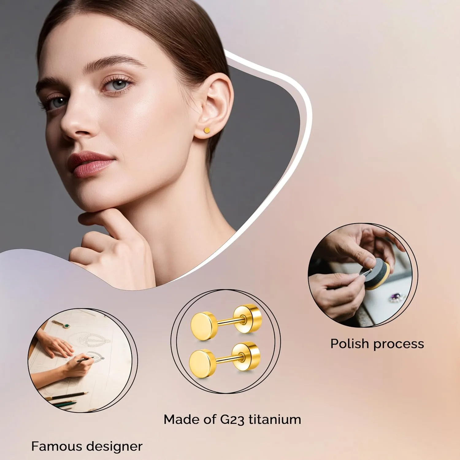 Hypoallergenic Titanium Screw Back Flat Back Dot Stud Earrings 3mm-5mm Simple Classic Helix Tragus Cartilage Earlobe Stud Earrings for Women Men