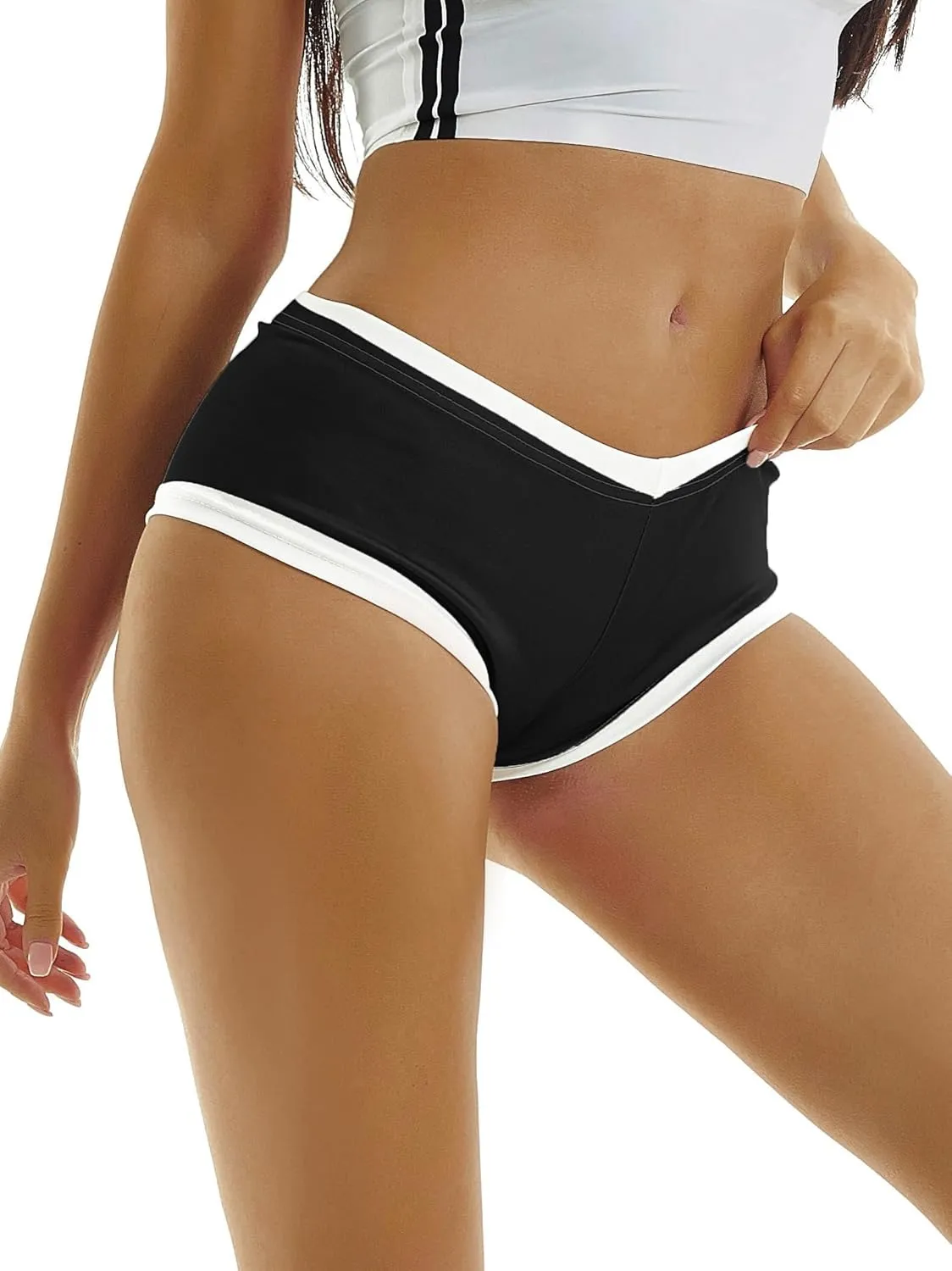 HYTENSUN Women's Cheeky Bikini Bottoms Ruched Colorblock High Waisted Sexy Brazilian Cut Swim Bottoms