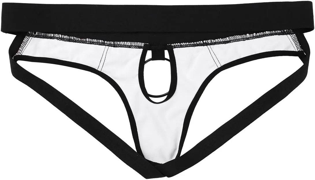 iEFiEL Mens Faux Leather Bikini Briefs Jockstrap Underwear Underpants with Penis Hole O-Rings