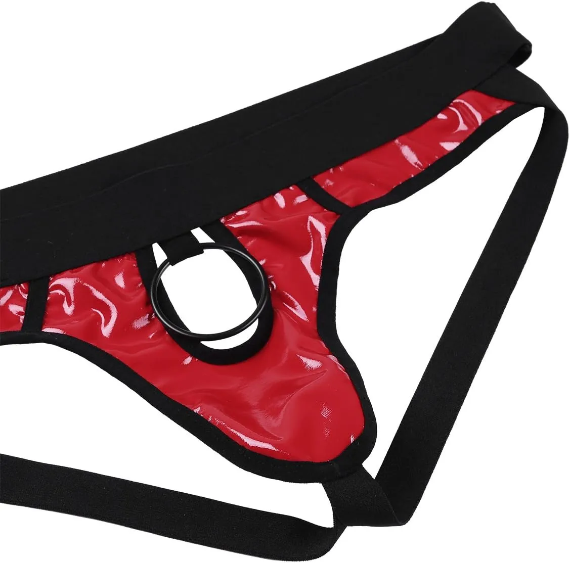 iEFiEL Mens Faux Leather Bikini Briefs Jockstrap Underwear Underpants with Penis Hole O-Rings