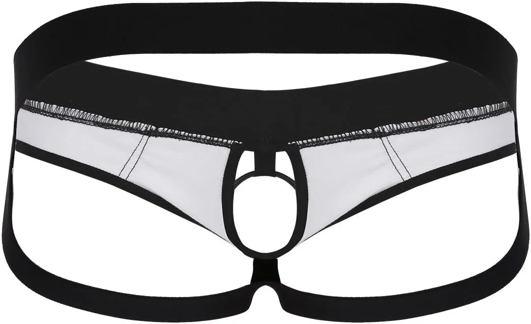 iEFiEL Mens Faux Leather Bikini Briefs Jockstrap Underwear Underpants with Penis Hole O-Rings