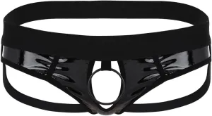 iEFiEL Mens Faux Leather Bikini Briefs Jockstrap Underwear Underpants with Penis Hole O-Rings