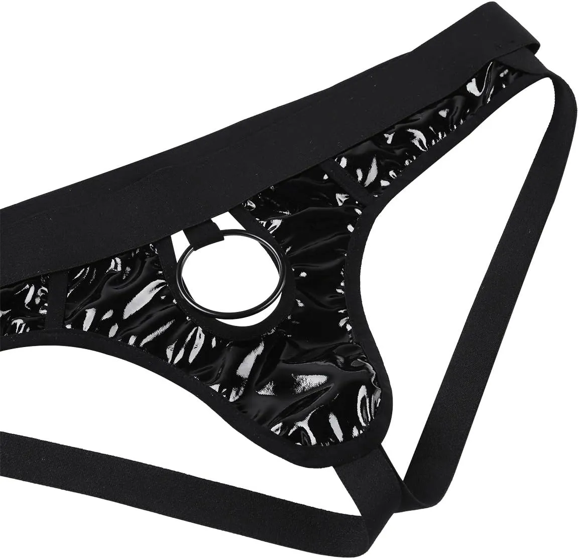 iEFiEL Mens Faux Leather Bikini Briefs Jockstrap Underwear Underpants with Penis Hole O-Rings