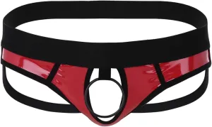 iEFiEL Mens Faux Leather Bikini Briefs Jockstrap Underwear Underpants with Penis Hole O-Rings