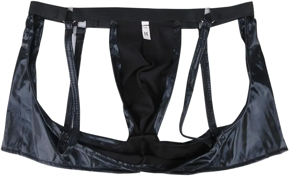 iEFiEL Men's Trunk Underwear Patent Leather Jockstraps Boxers Briefs Underpants