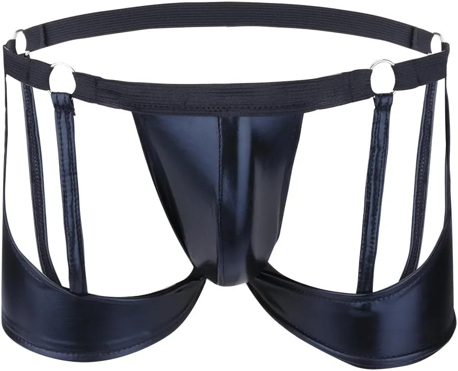iEFiEL Men's Trunk Underwear Patent Leather Jockstraps Boxers Briefs Underpants
