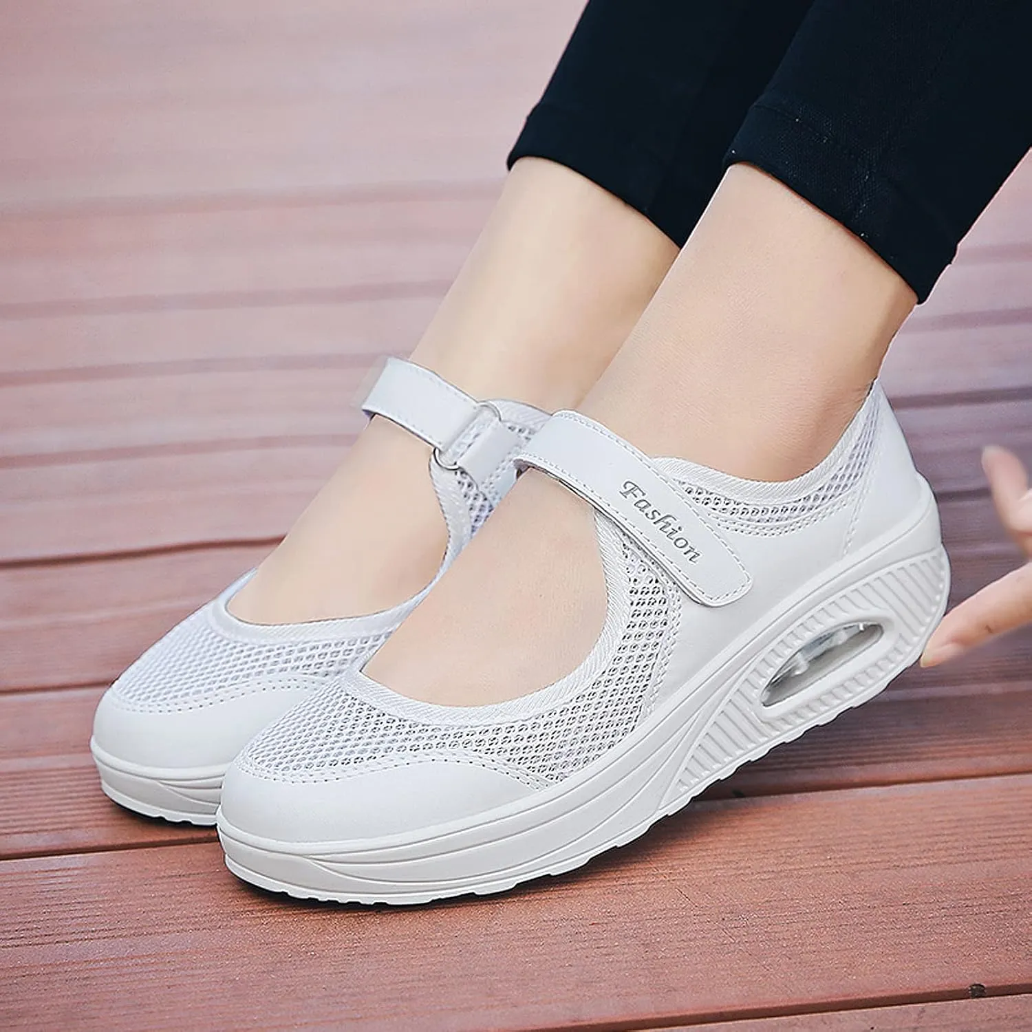 ihinzry Women's Mesh Air Cushion Nurse Shoes Comfortable Casual Wedges Walking Shoes Non-Slip Fashion Breathable Sneakers