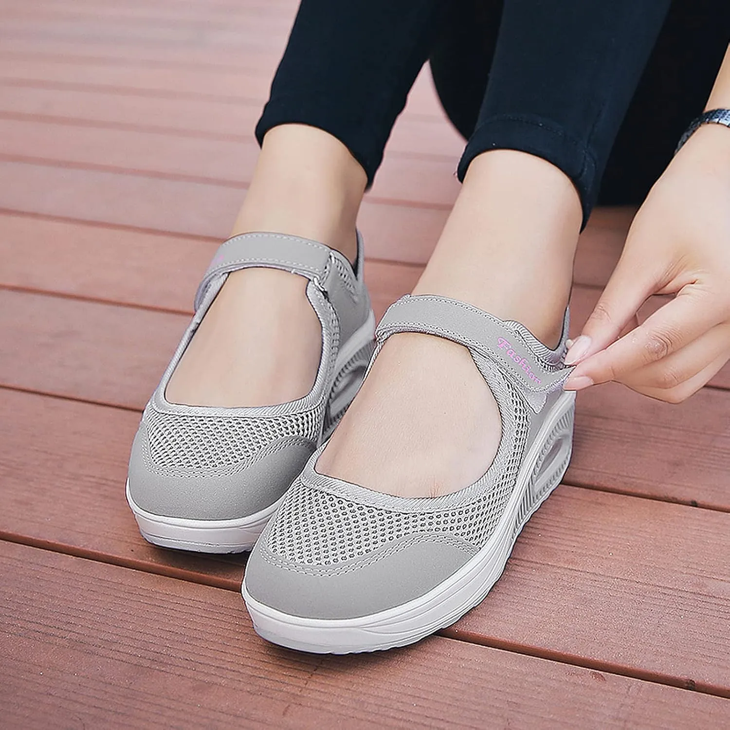 ihinzry Women's Mesh Air Cushion Nurse Shoes Comfortable Casual Wedges Walking Shoes Non-Slip Fashion Breathable Sneakers