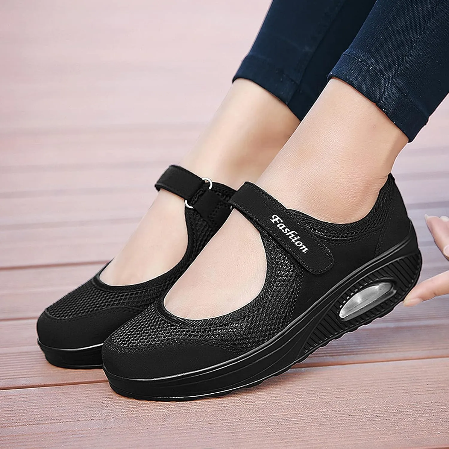 ihinzry Women's Mesh Air Cushion Nurse Shoes Comfortable Casual Wedges Walking Shoes Non-Slip Fashion Breathable Sneakers