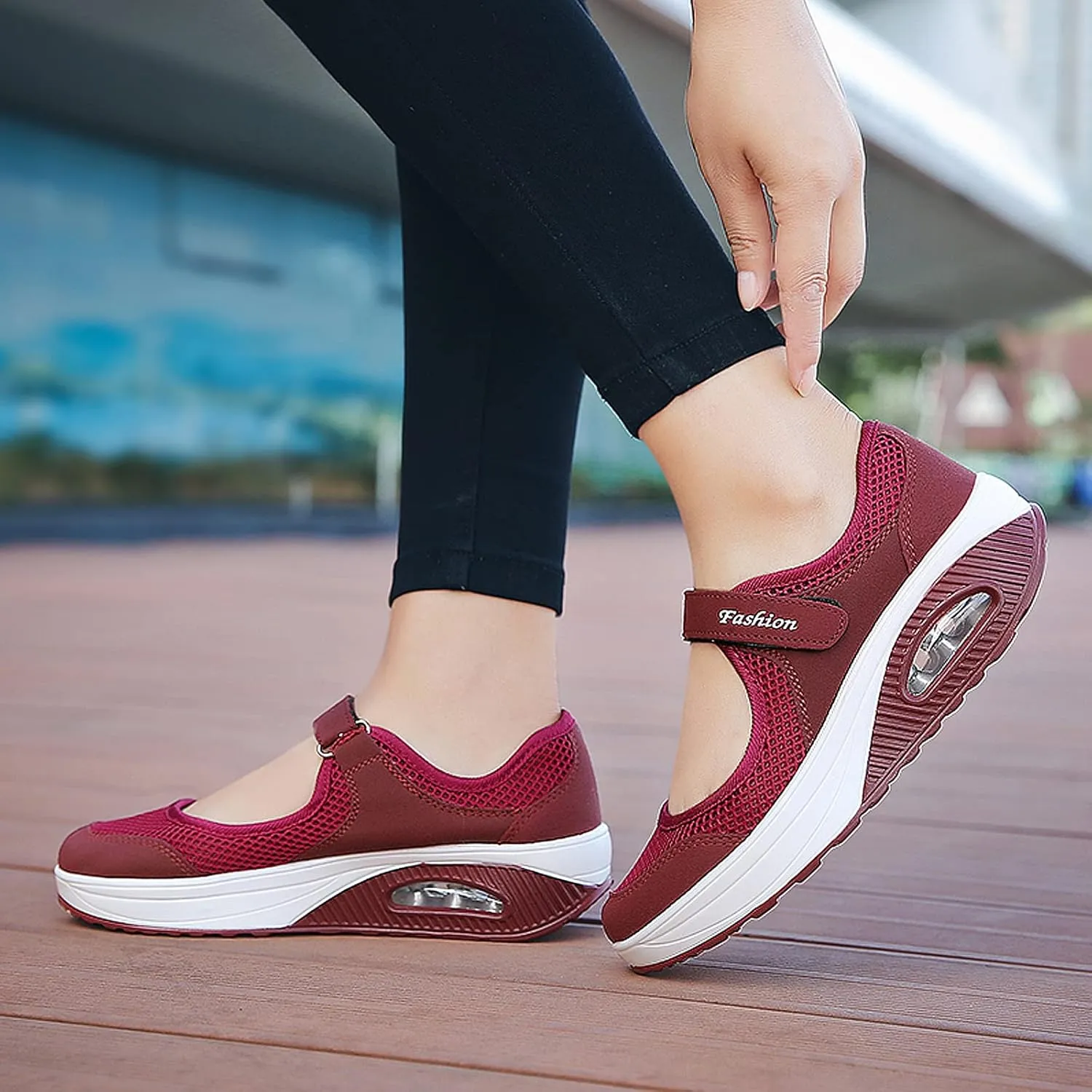 ihinzry Women's Mesh Air Cushion Nurse Shoes Comfortable Casual Wedges Walking Shoes Non-Slip Fashion Breathable Sneakers