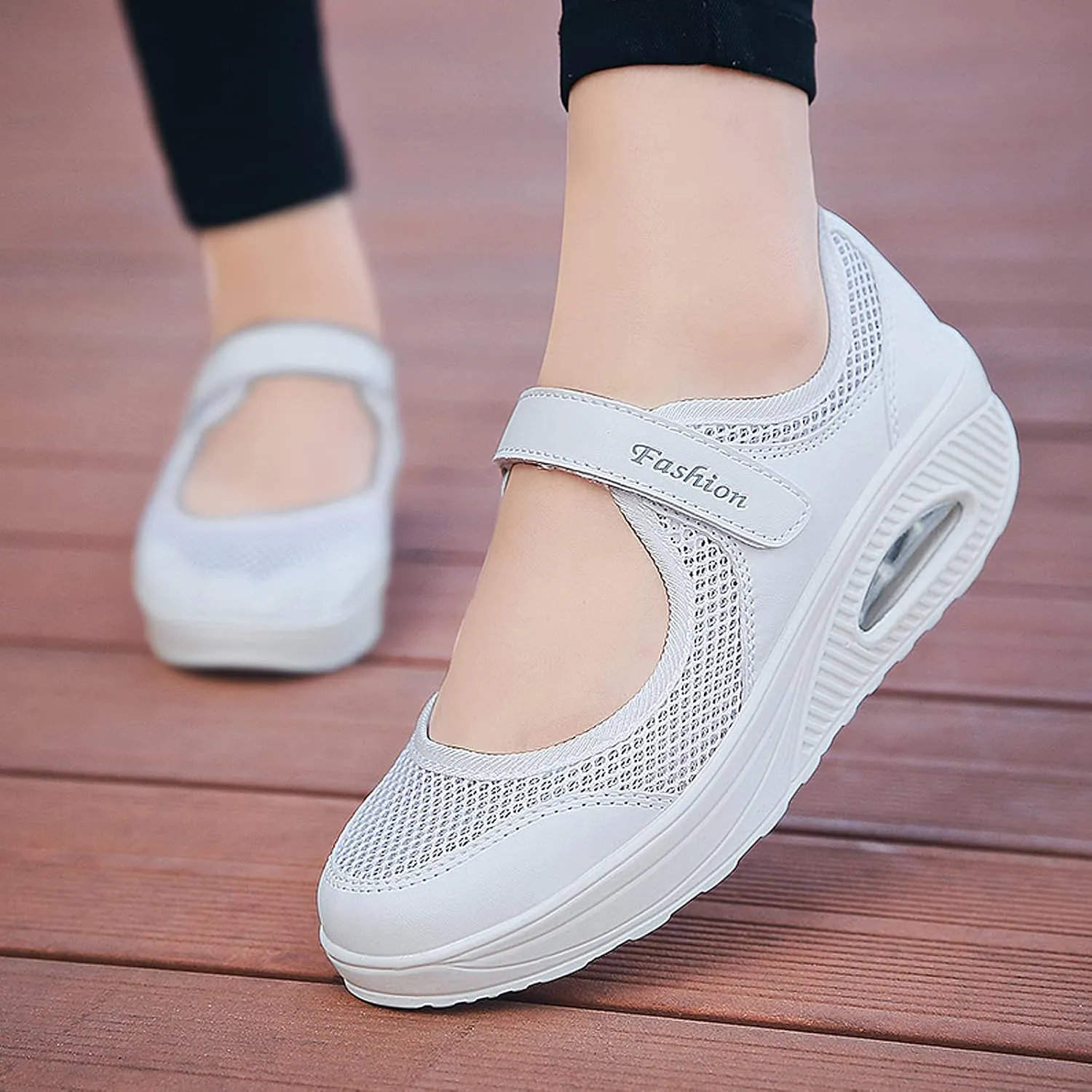 ihinzry Women's Mesh Air Cushion Nurse Shoes Comfortable Casual Wedges Walking Shoes Non-Slip Fashion Breathable Sneakers