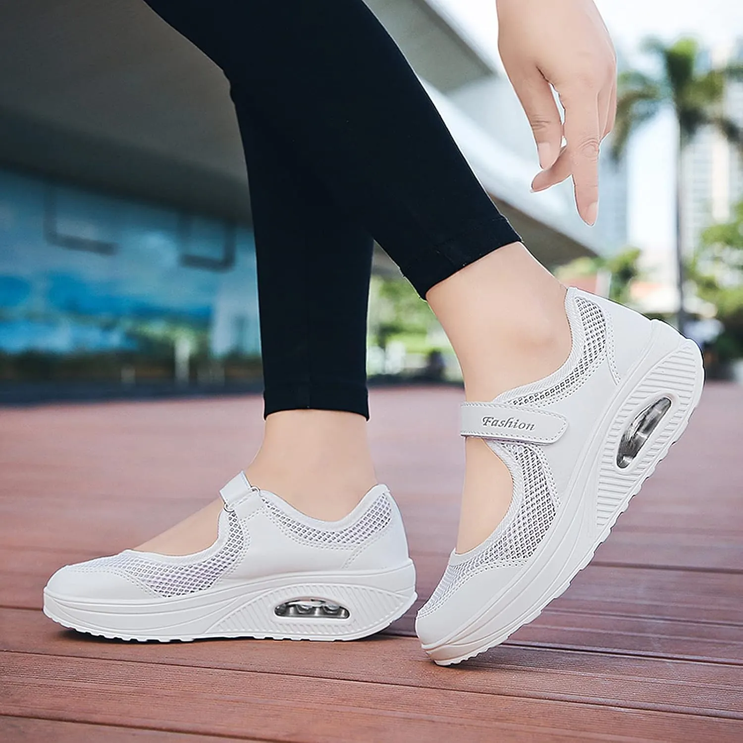 ihinzry Women's Mesh Air Cushion Nurse Shoes Comfortable Casual Wedges Walking Shoes Non-Slip Fashion Breathable Sneakers
