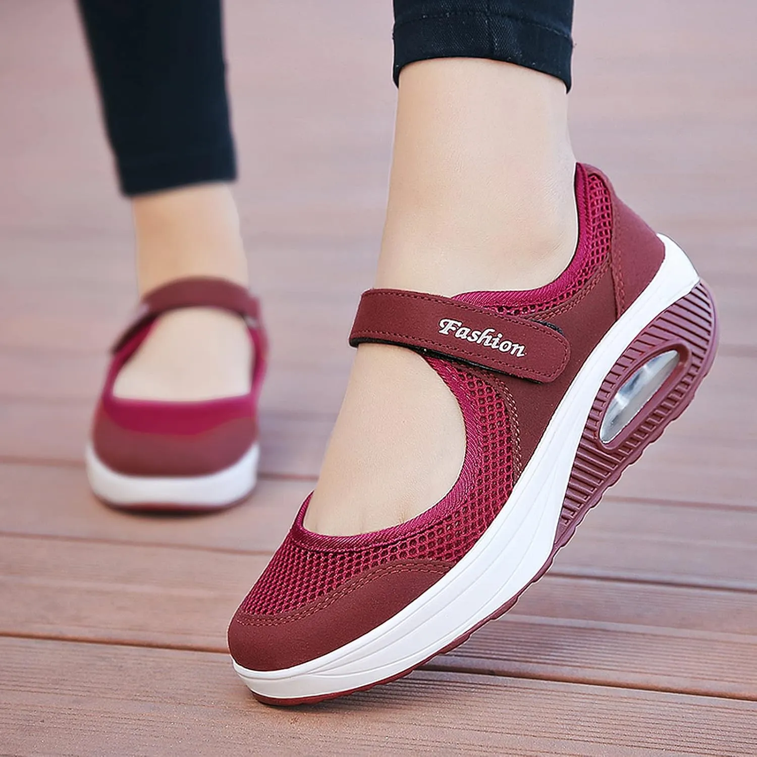 ihinzry Women's Mesh Air Cushion Nurse Shoes Comfortable Casual Wedges Walking Shoes Non-Slip Fashion Breathable Sneakers