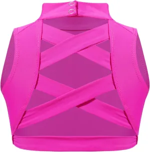 iiniim Big Girls Sleeveless Mock Turtleneck Crop Top Workout Sports Yoga Bra Athletic Gymnastics Dance Tops