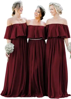 IKMNN Off Shoulder Bridesmaid Dresses for Women Pleated Long Formal Dress IK008