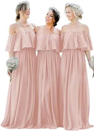 IKMNN Off Shoulder Bridesmaid Dresses for Women Pleated Long Formal Dress IK008