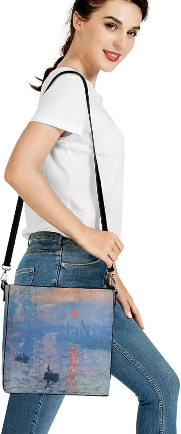 Impression Artwork Buckets Satchel Bags for Women, Painting PU Leather Crossbody Hobo Purses Tote Work Top Handle