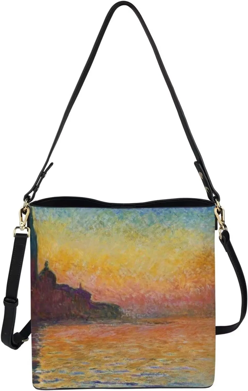 Impression Artwork Buckets Satchel Bags for Women, Painting PU Leather Crossbody Hobo Purses Tote Work Top Handle