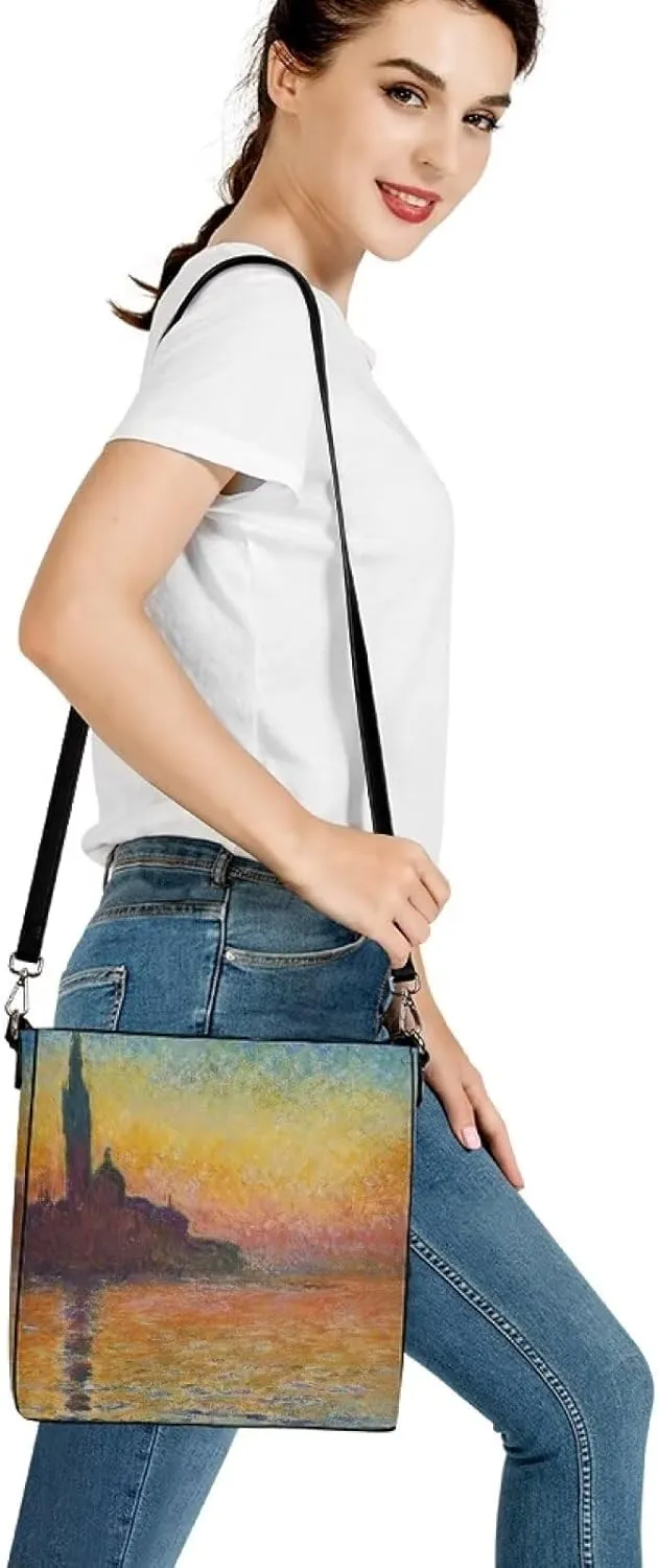 Impression Artwork Buckets Satchel Bags for Women, Painting PU Leather Crossbody Hobo Purses Tote Work Top Handle