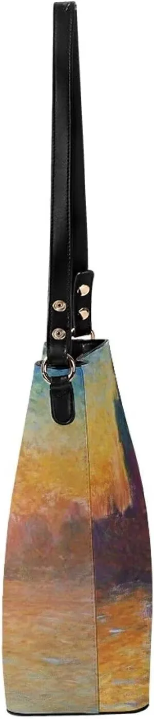 Impression Artwork Buckets Satchel Bags for Women, Painting PU Leather Crossbody Hobo Purses Tote Work Top Handle