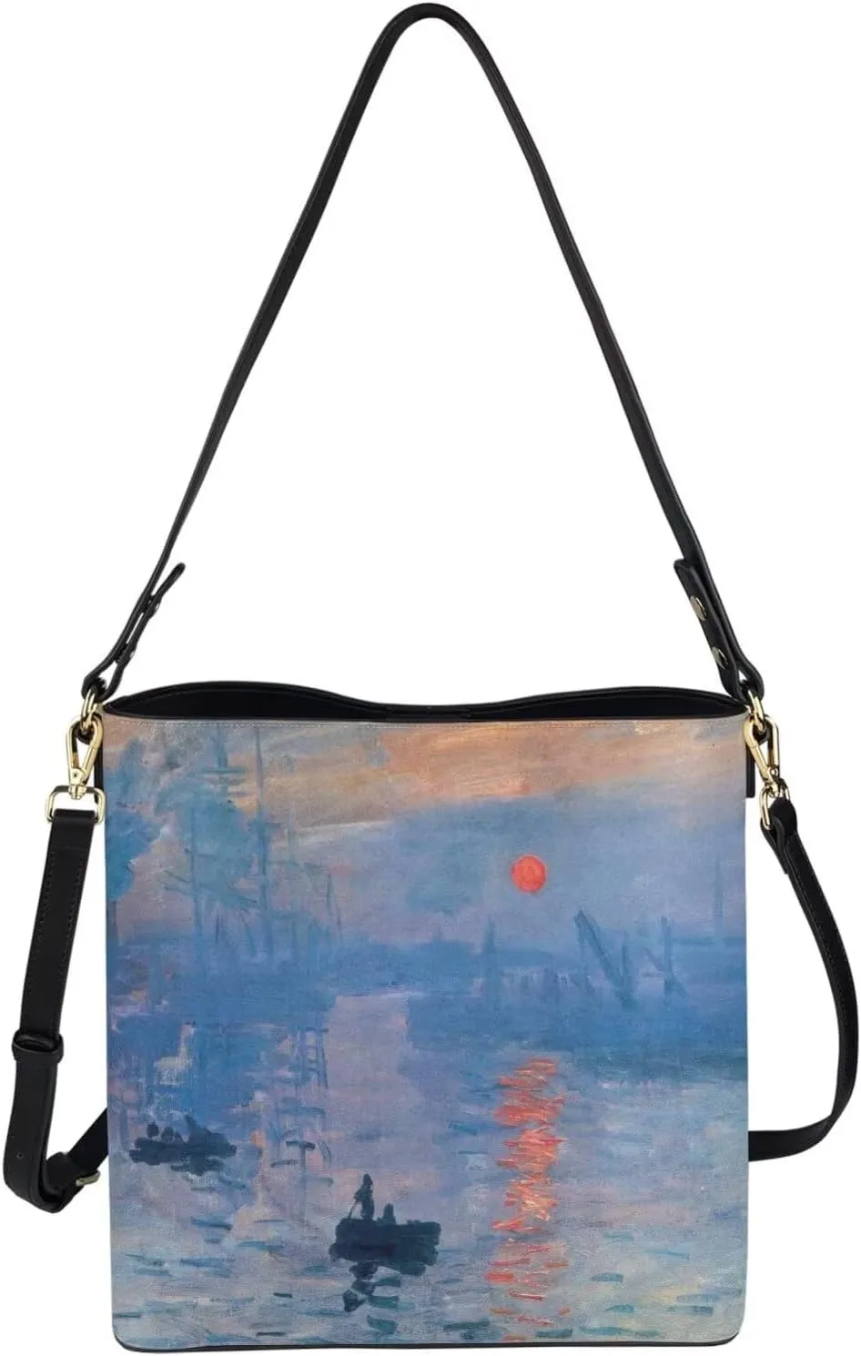 Impression Artwork Buckets Satchel Bags for Women, Painting PU Leather Crossbody Hobo Purses Tote Work Top Handle