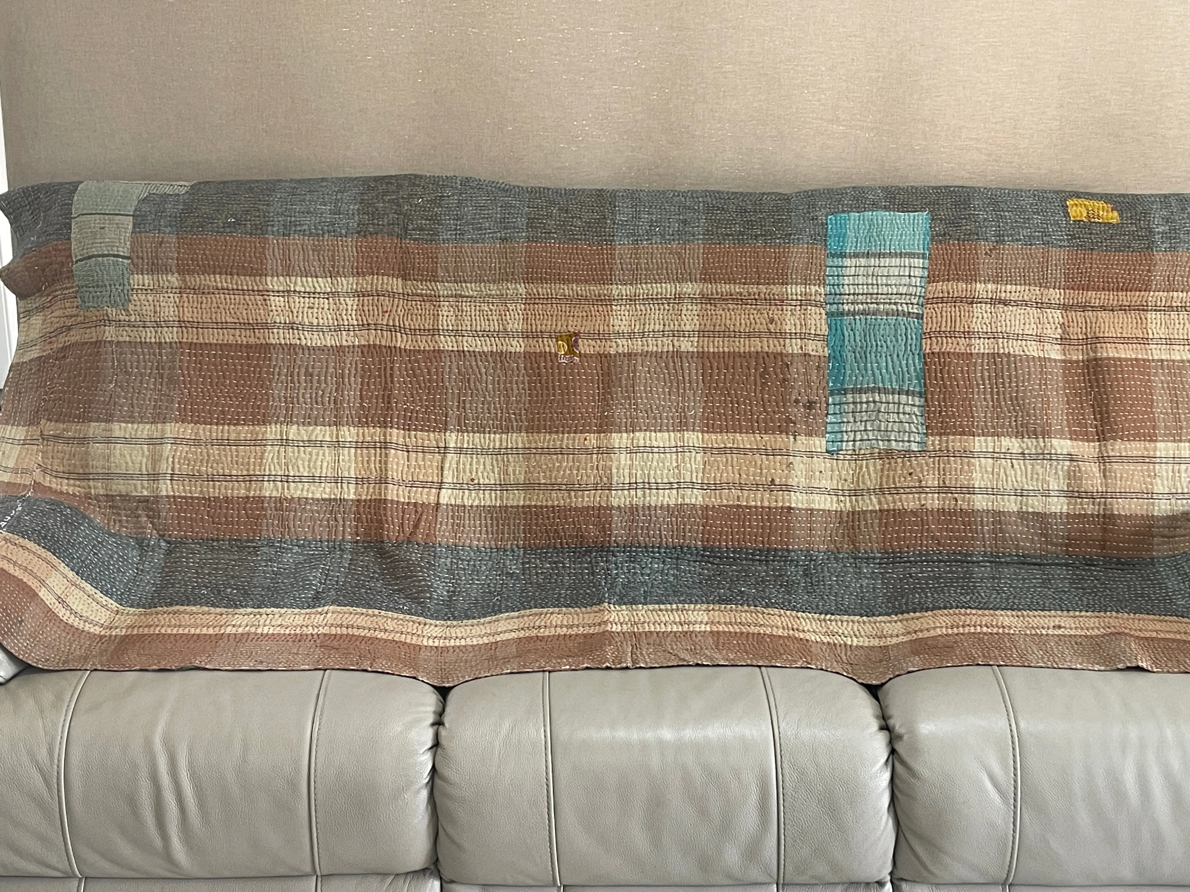 Indian Handmade Cotton Vintage Kantha Quilt Throw- Rashi
