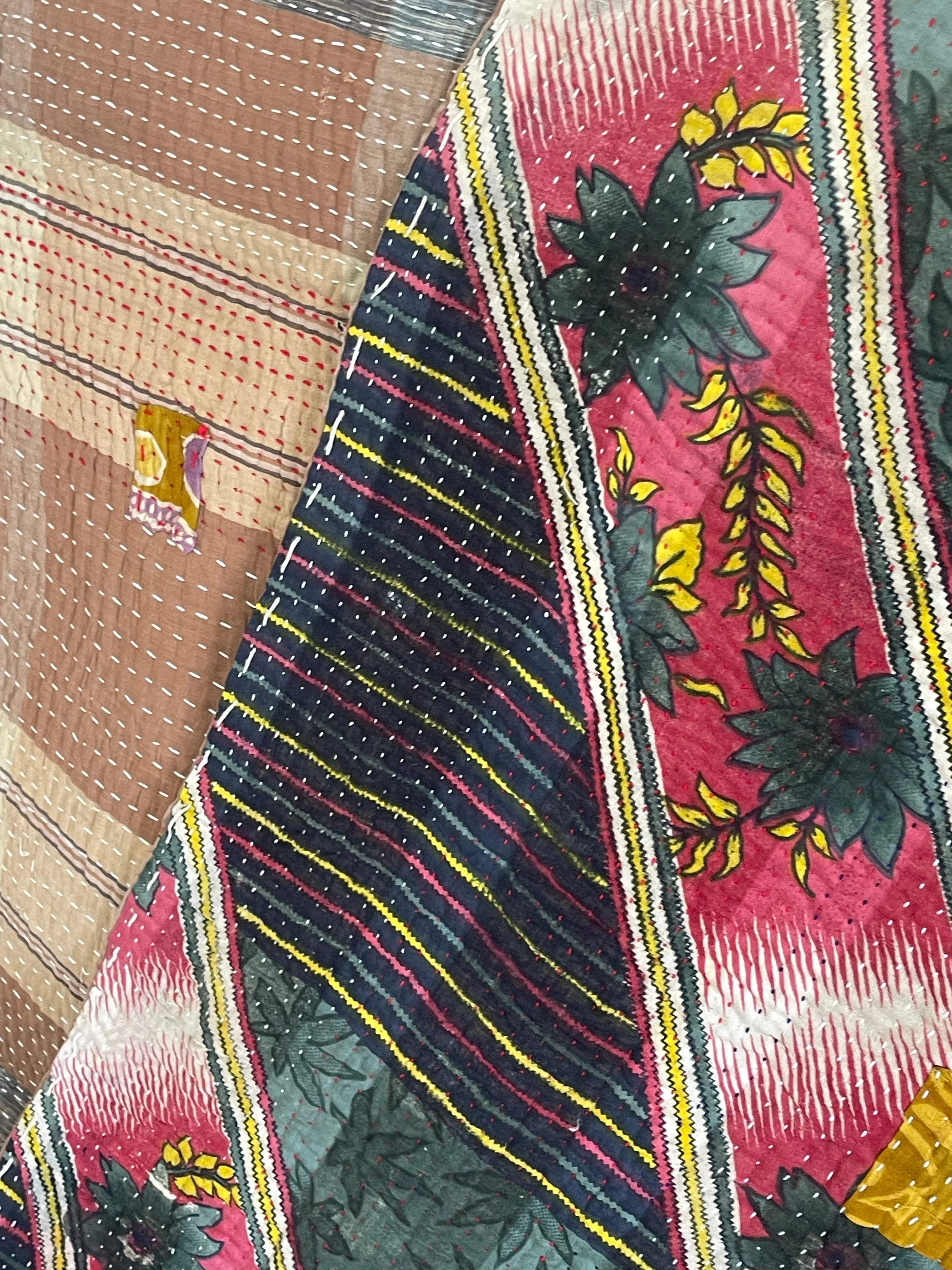 Indian Handmade Cotton Vintage Kantha Quilt Throw- Rashi