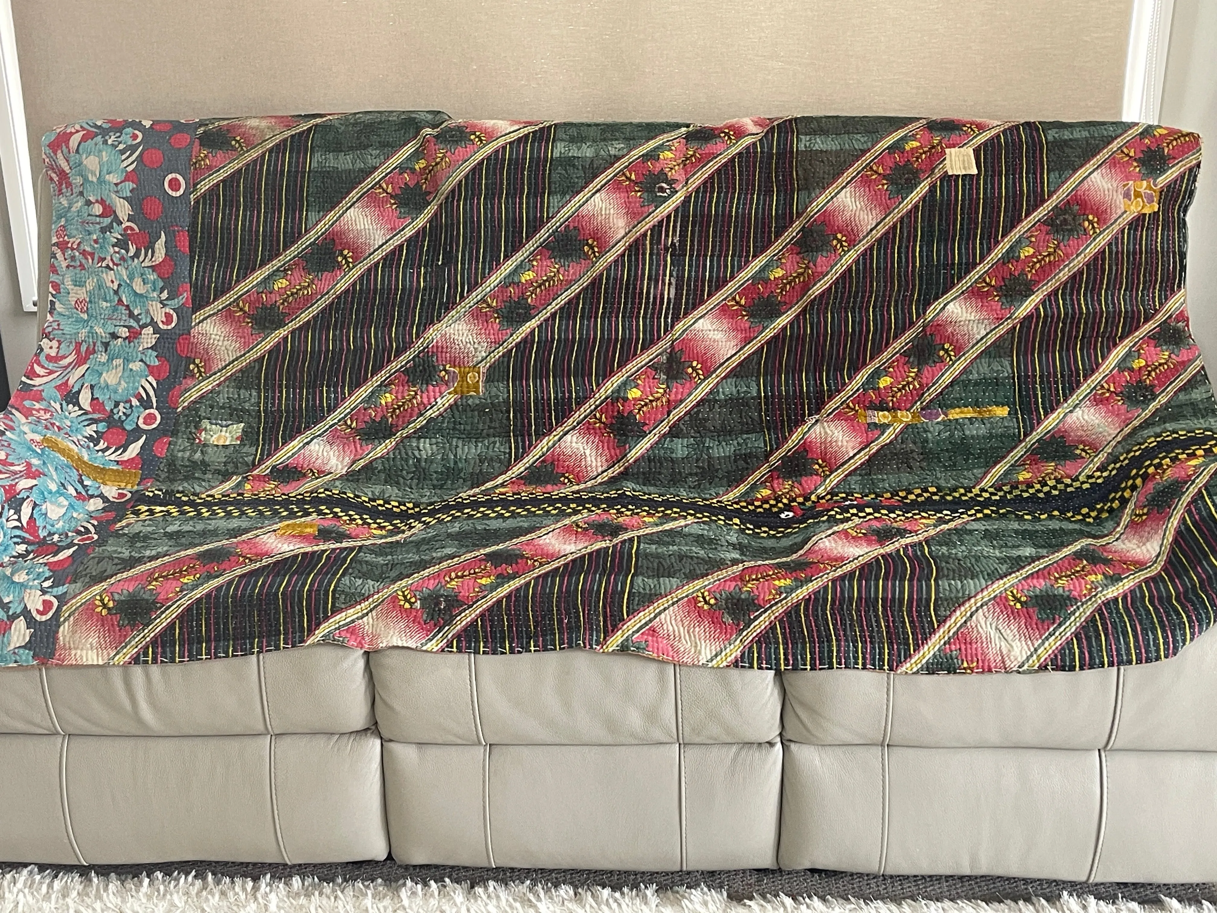 Indian Handmade Cotton Vintage Kantha Quilt Throw- Rashi