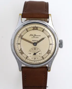 J W BENSON LONDON SMITHS MADE IN ENGLAND ROMAN NUMERAL DIAL DENNISON AQUATITE CASE C 1953