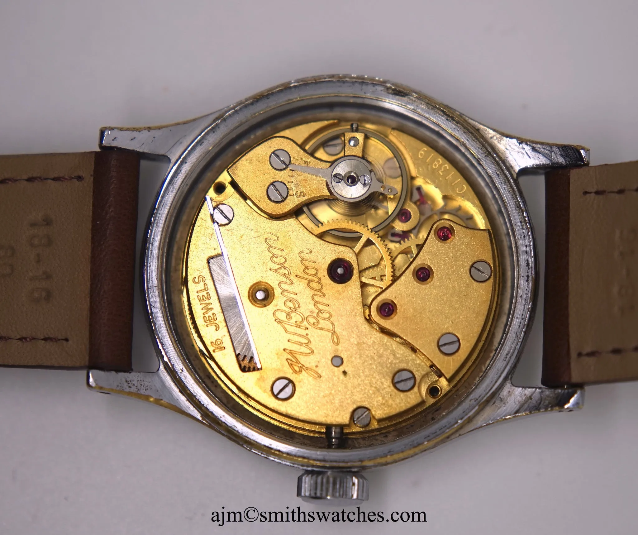 J W BENSON LONDON SMITHS MADE IN ENGLAND ROMAN NUMERAL DIAL DENNISON AQUATITE CASE C 1953