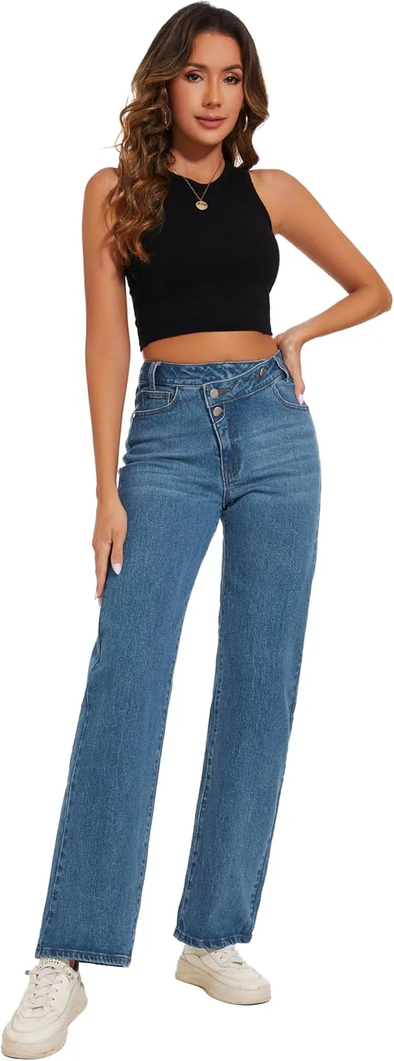 Jeans Women High Waist Wide Leg Baggy Jeans Boyfriends Stretch Denim Pants
