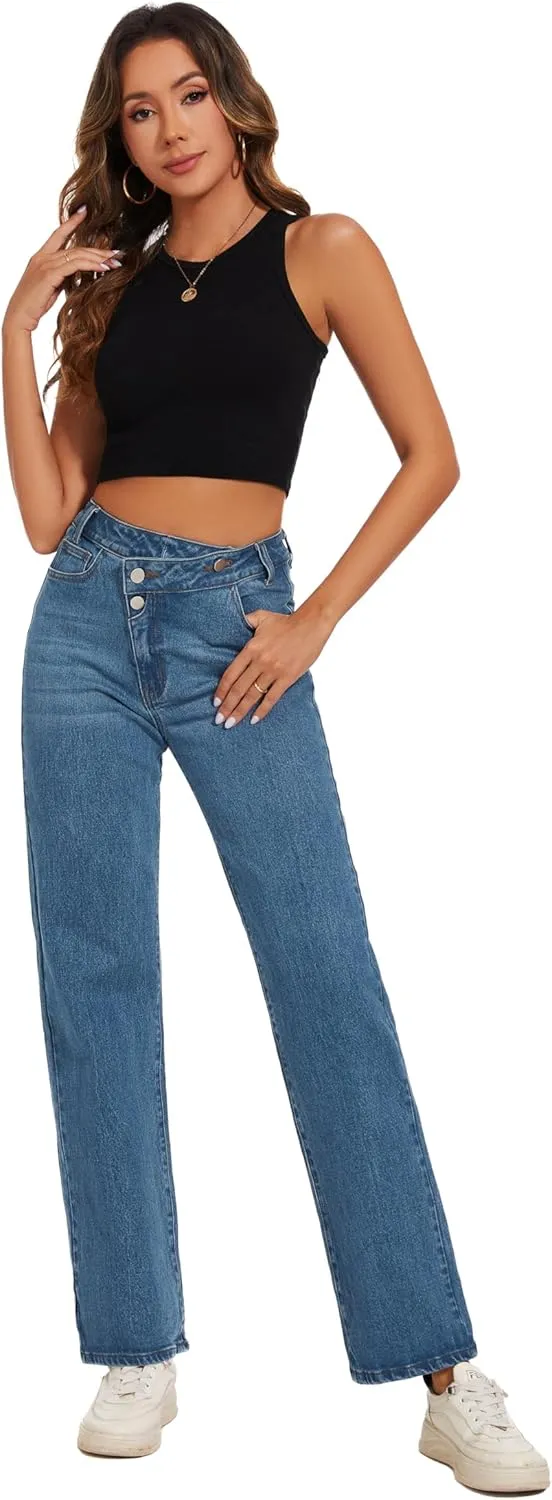 Jeans Women High Waist Wide Leg Baggy Jeans Boyfriends Stretch Denim Pants