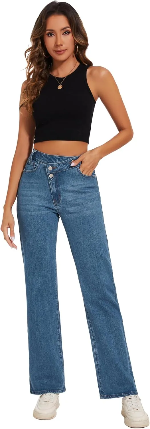 Jeans Women High Waist Wide Leg Baggy Jeans Boyfriends Stretch Denim Pants