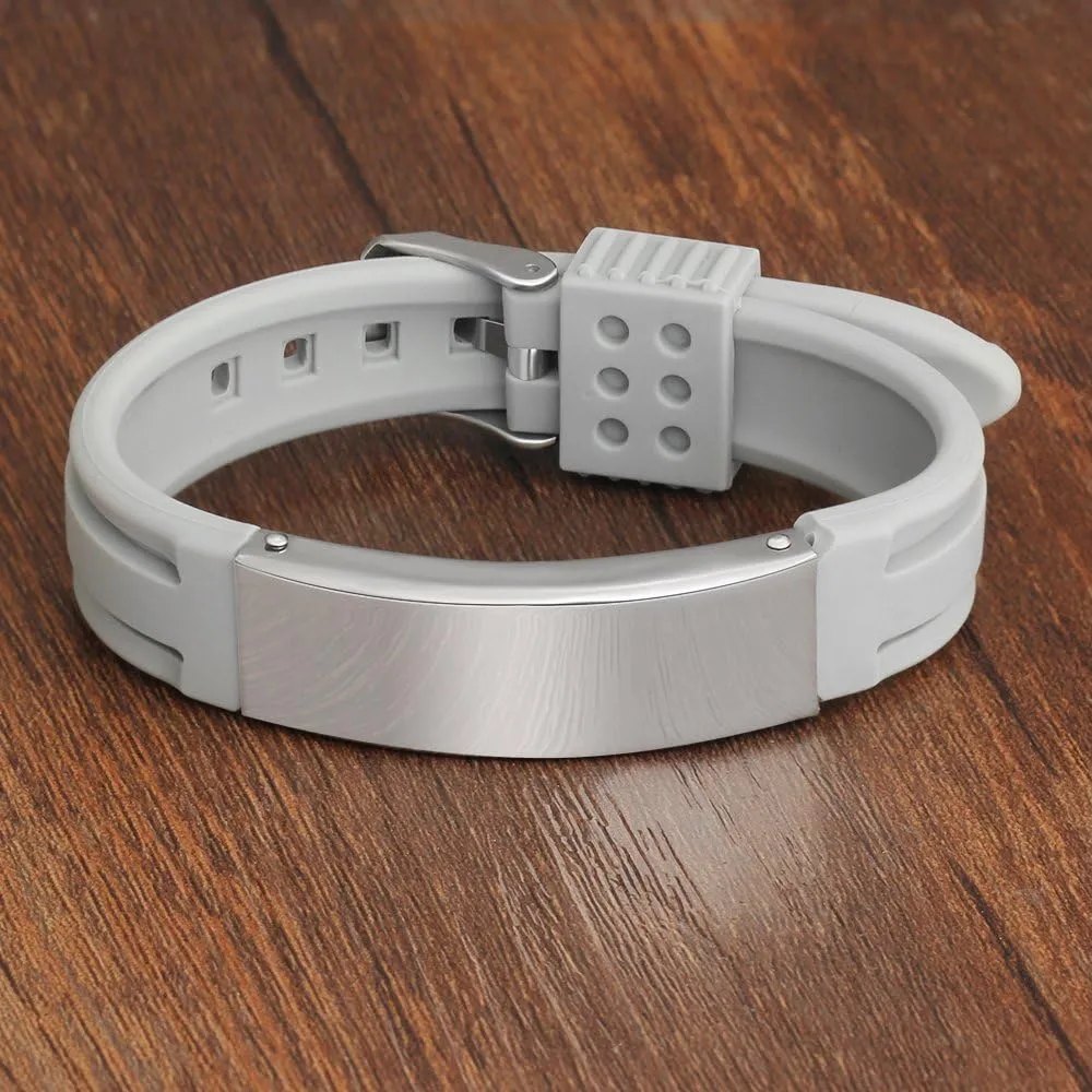 JewelOra Custom Silicone Medical Alert Bracelets Emergency ID Bracelets Men Stainless Steel Personalized Bracelets