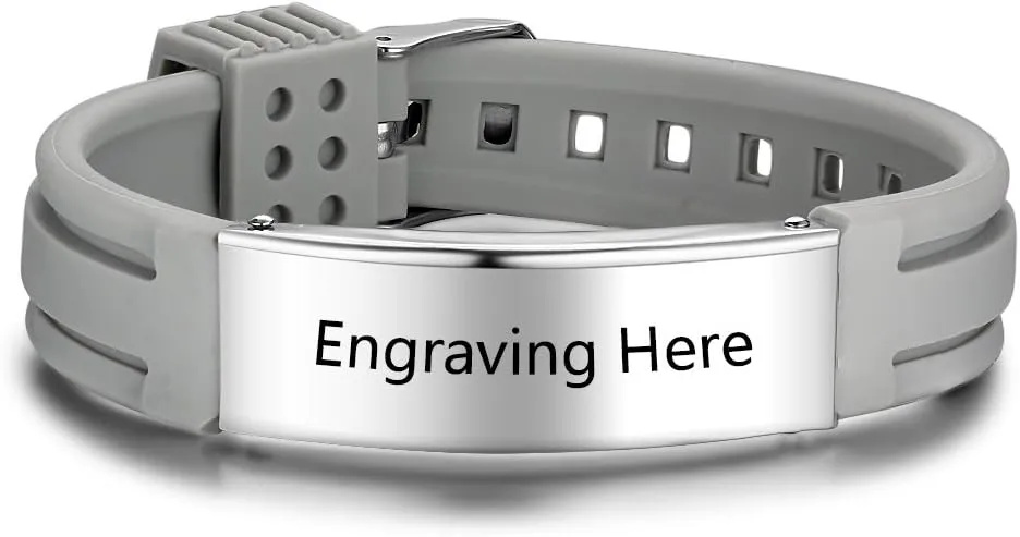 JewelOra Custom Silicone Medical Alert Bracelets Emergency ID Bracelets Men Stainless Steel Personalized Bracelets