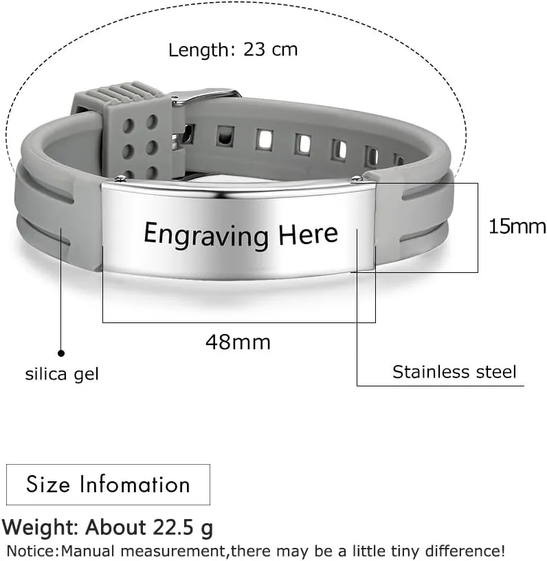 JewelOra Custom Silicone Medical Alert Bracelets Emergency ID Bracelets Men Stainless Steel Personalized Bracelets