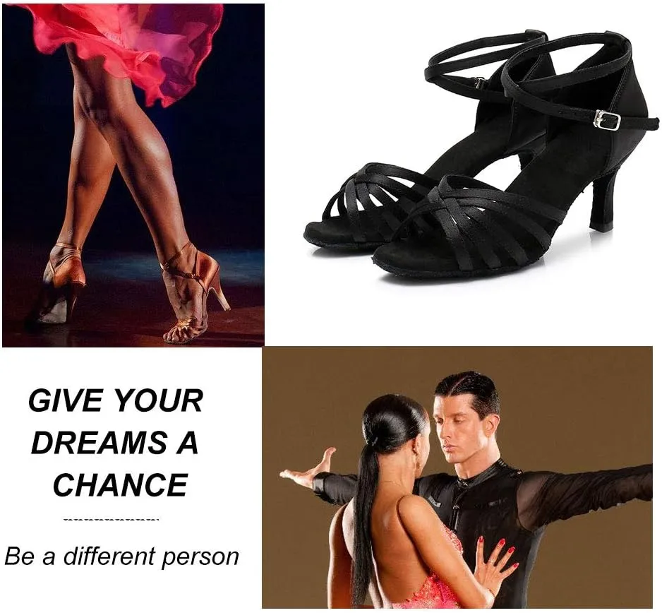 JUODVMP Women's Latin Dance Shoes Professional Ballroom Salsa Tango Shoes Party Practice Performance Sandals,Model WH1213-7.5,Brown 6 US