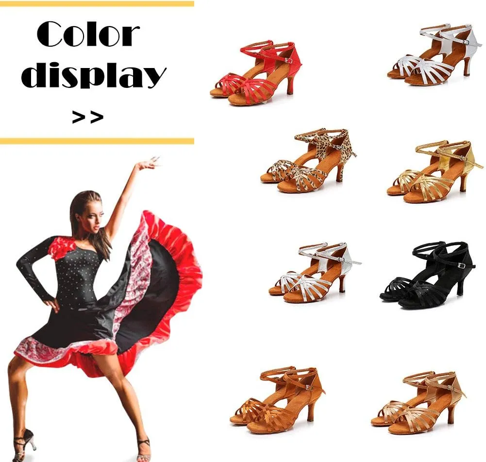 JUODVMP Women's Latin Dance Shoes Professional Ballroom Salsa Tango Shoes Party Practice Performance Sandals,Model WH1213-7.5,Brown 6 US